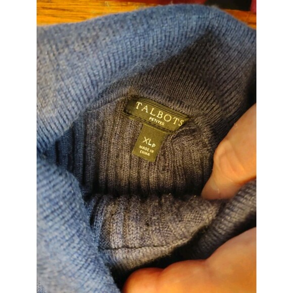 Country Cabin Core Talbots turtleneck sweater Ribbed Denim Blue Stretch - Picture 1 of 6